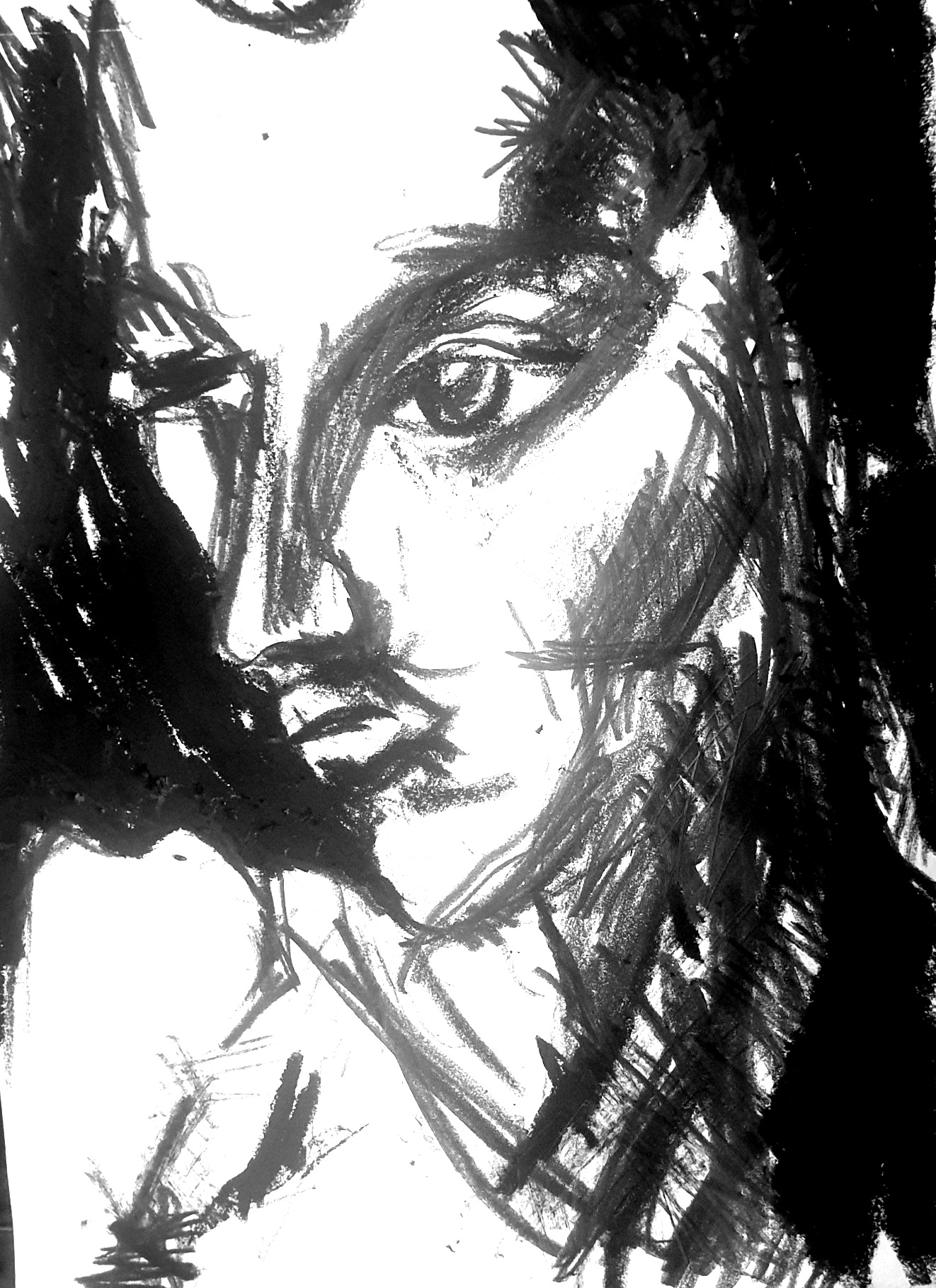 Dessin Expressionniste visage femme fusain Jérôme Selosse Bruxelles