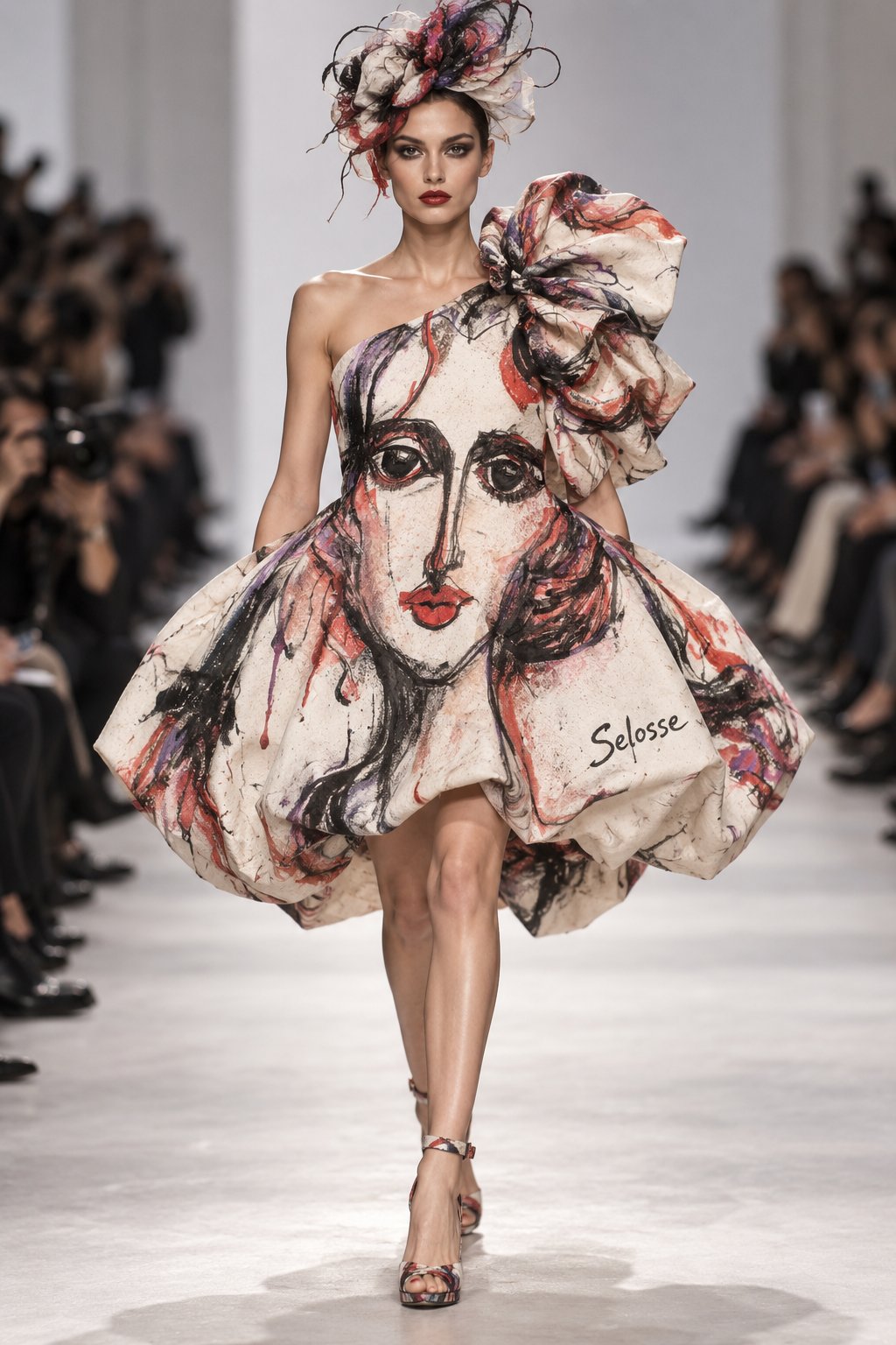 « Diva » – Robe Haute Couture Peinte & Signée Selosse  – Robe Défilé Selosse - Art et Mode Bruxelles