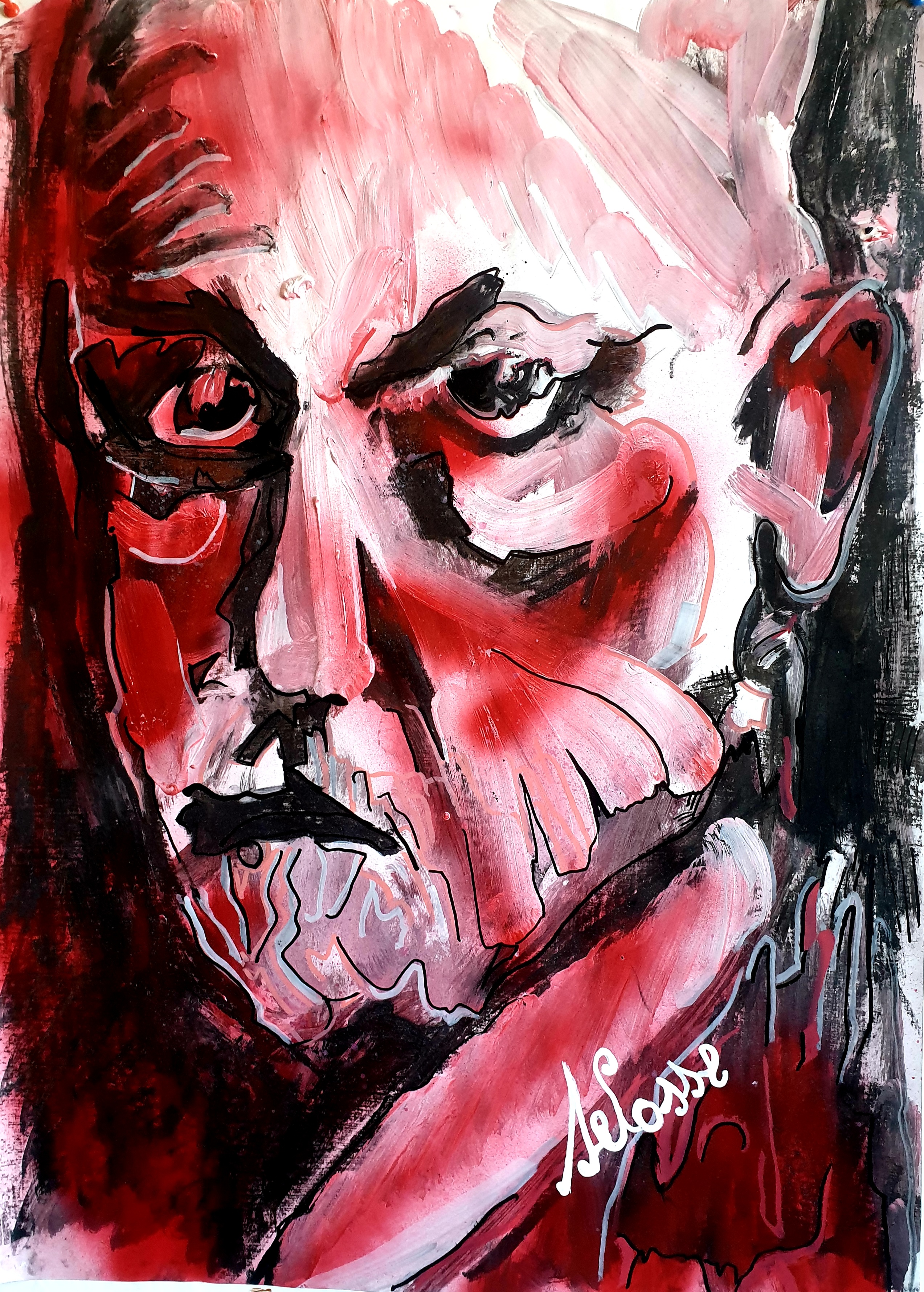Portrait expressionniste rouge et noir - Selosse