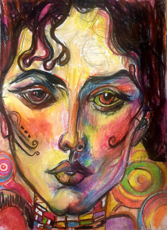 Visage émotion portrait coloré a4 huile de Jérôme Selosse