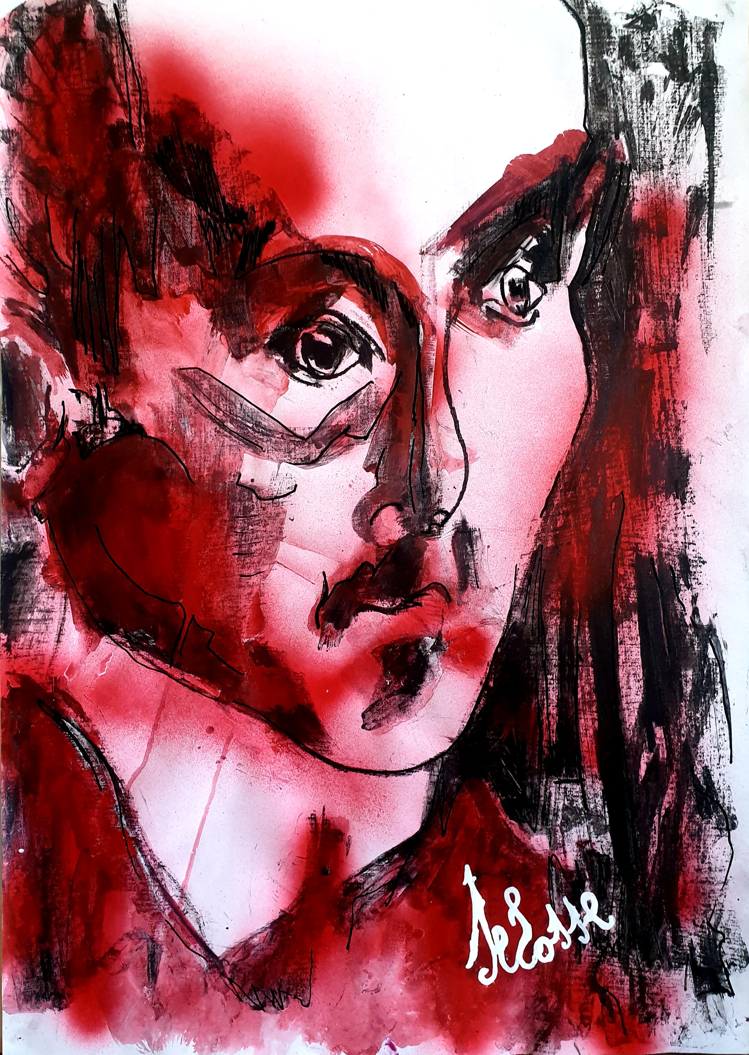 Visage Heidegger expressionnisme rouge technique mixte Jérôme Selosse Bruxelles