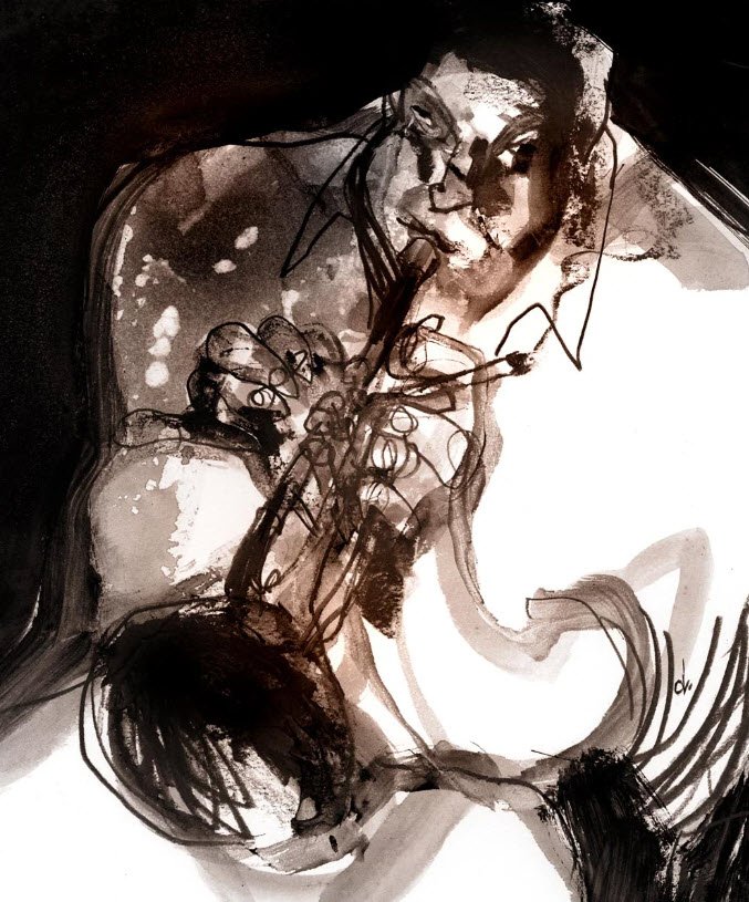 "Prince of Darkness" - étude morphologique de Miles Davis par Serge Dehaes - Illustrateur bruxellois — Serge Dehaes