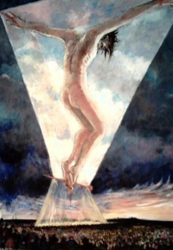 CHRIST Huile sur bois - Ascension mystique - Claude Hardenne Namur