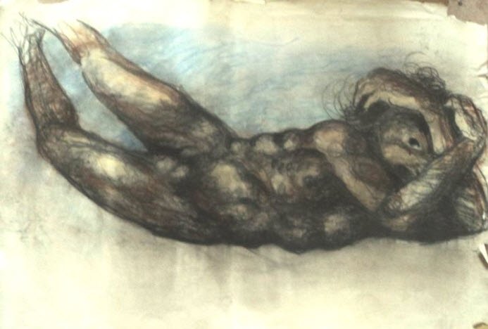 "Chute" Dessin au fusain par Claude Hardenne