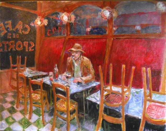 Le dernier client - café des sports - Peinture à l'huile de Claude Hardenne - Namur