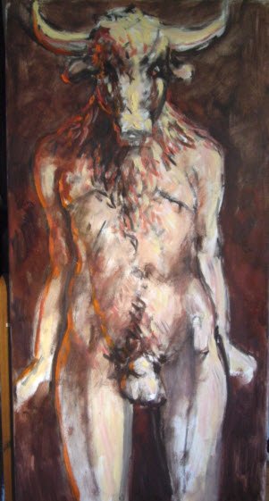 Minotaure huile sur bois par Claude Hardenne