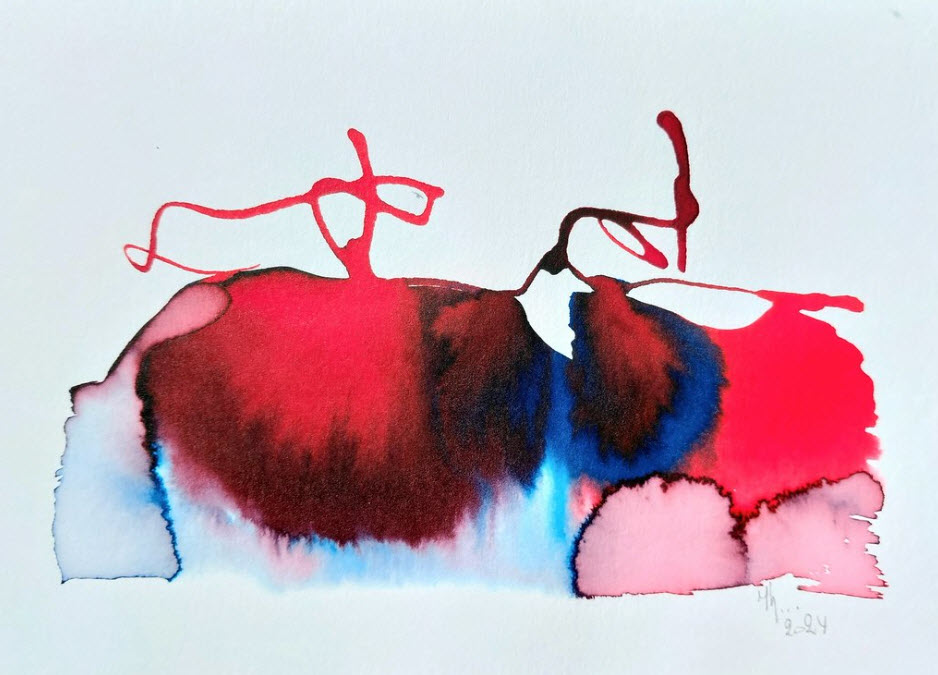 "Les Reines jumelles" - Aquarelle et encre sur papier, Marie Hélène Sigart - Artiste plasticienne Belgique
