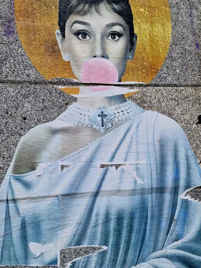 Portrait pop iconique - Audrey Hepburn au chewing-gum par Pierre Agache — Pierre Agache