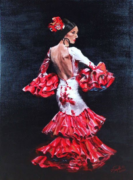 "Flamenco 1" - Danseuse de Flamenco en Rouge Magali Drugmand Artiste peintre figurative