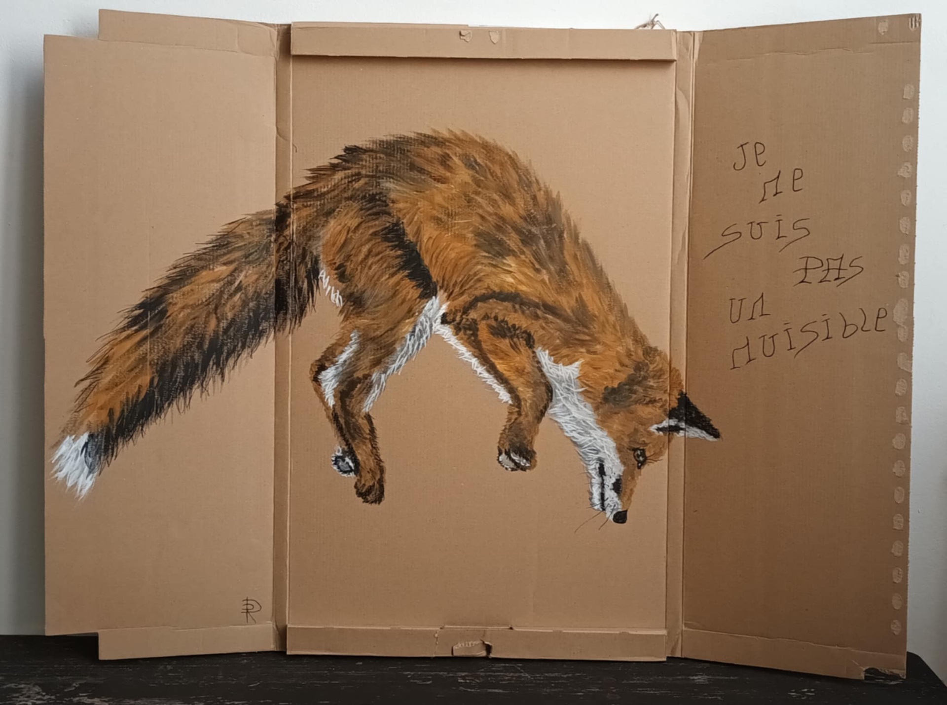 Renard sur carton recyclé. — Rose de la Haye
