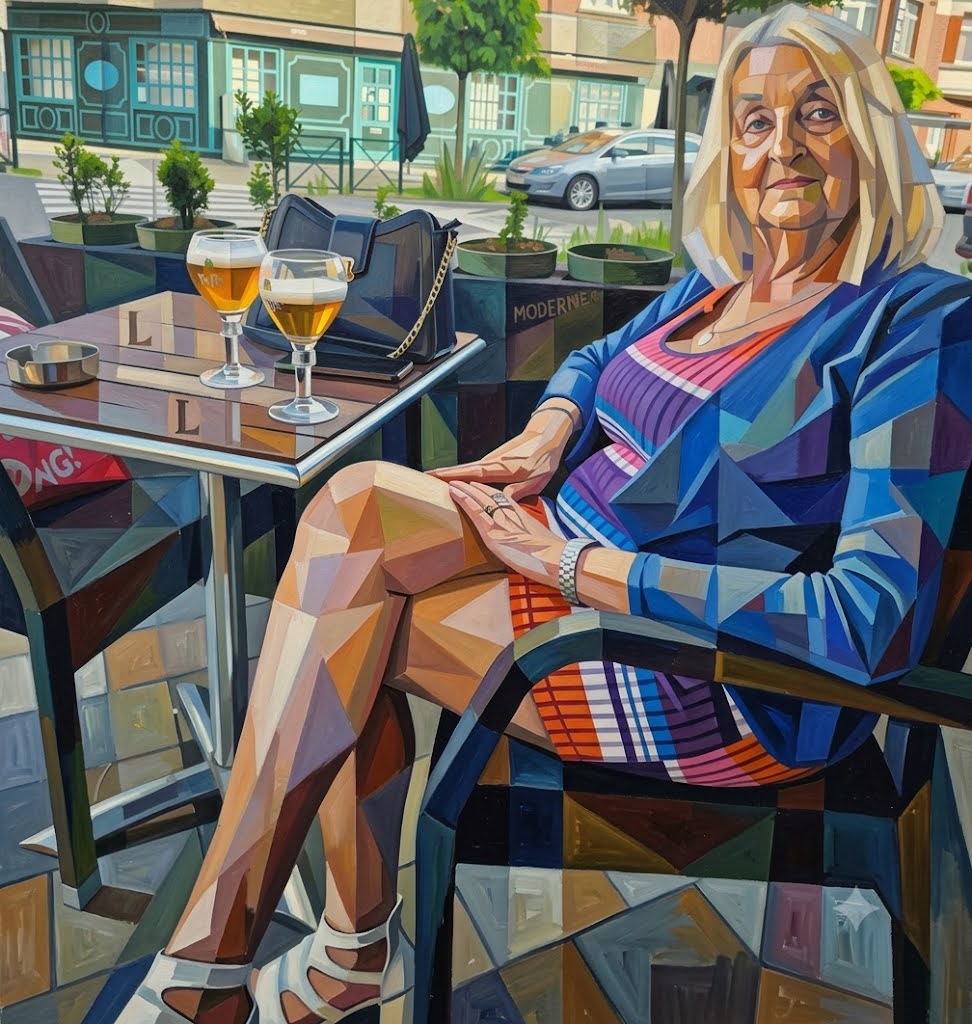 Femme élégante à la terrasse urbaine - Selosse Josette
