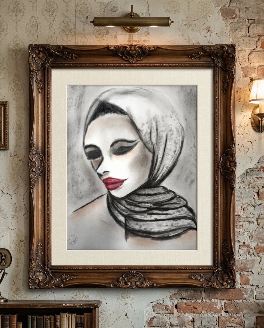 Femme au Foulard Noir par Nicole De Pauw — mise en situation Intérieur Vintage — Nicole De Pauw, Bruxelles, Belgique
