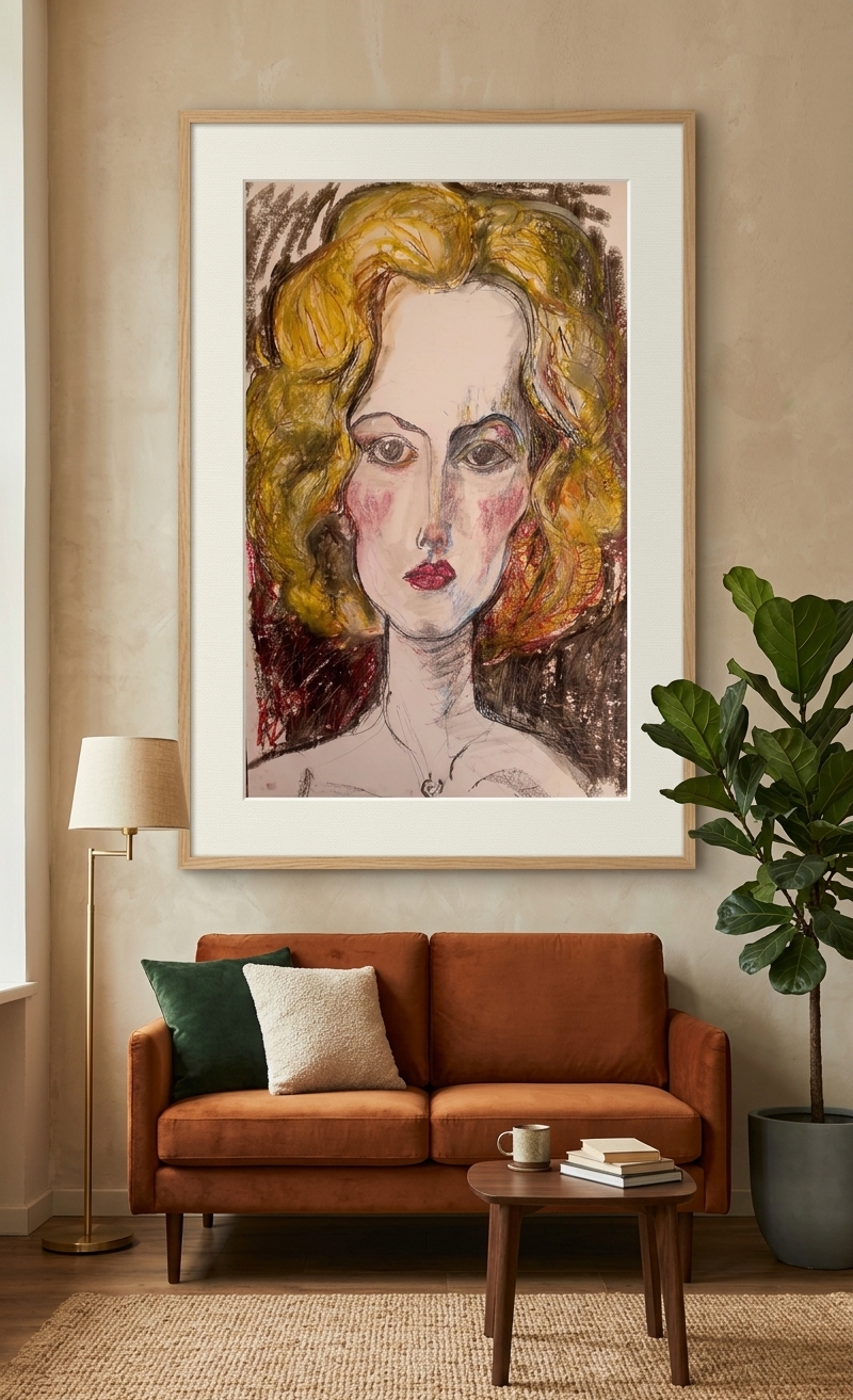 Portrait Expressif Samira - Jérôme Selosse. Artiste belge. — mise en situation Salon Moderne