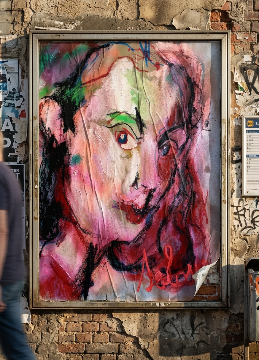 Portrait de George Sand (Littérature) - Peinture par Jérôme Selosse — mise en situation Affiche Urbaine — Jérôme Selosse, Bruxelles, Belgique