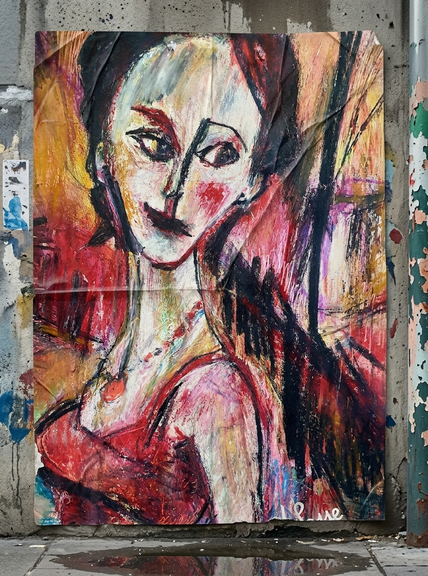 Portrait de Suzanne Valadon (Peinture) - Par l'artiste Jérôme Selosse Bruxelles — mise en situation Affiche Urbaine — Jérôme Selosse, Bruxelles, Belgique