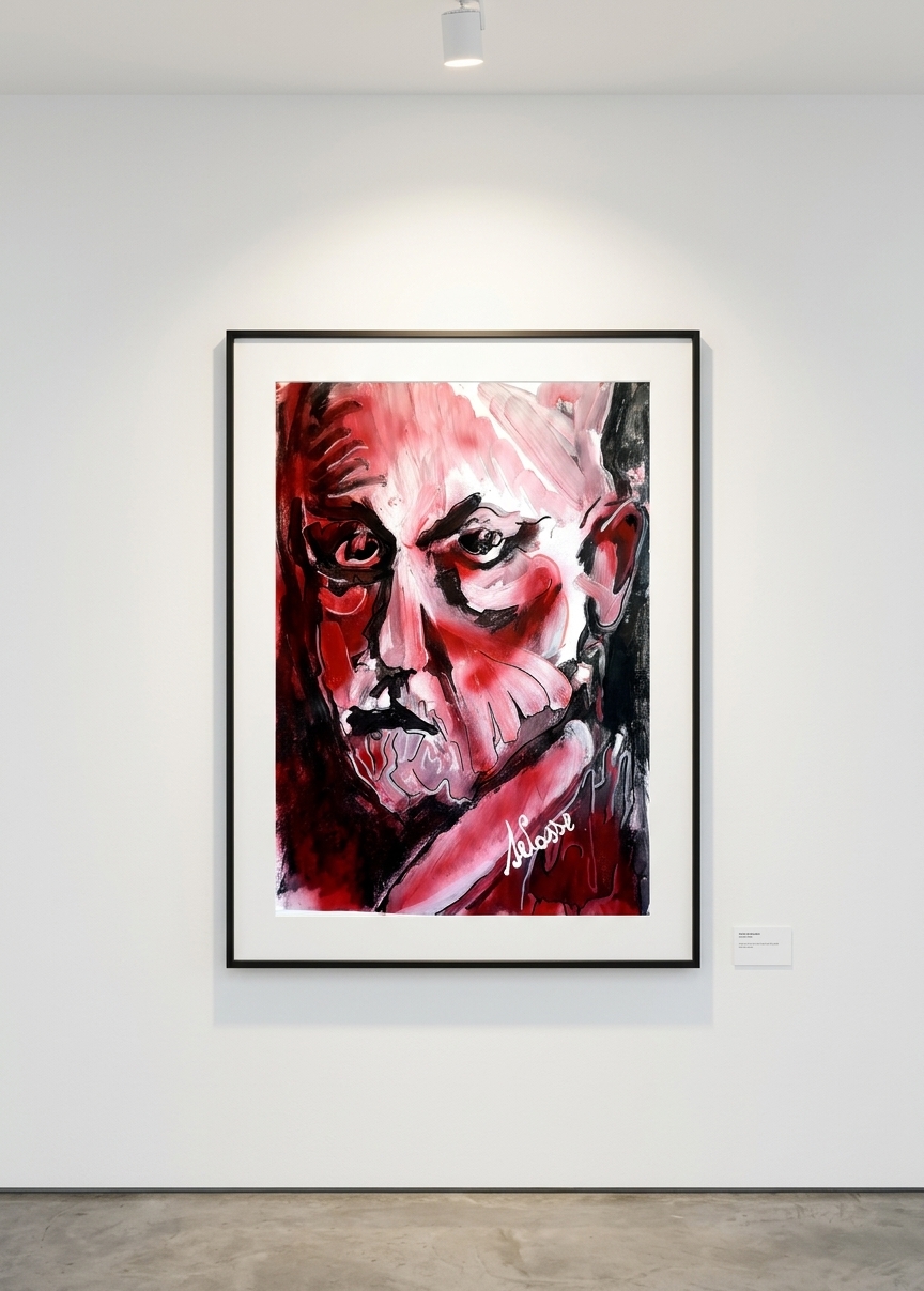 Portrait expressionniste rouge et noir - Selosse — mise en situation Galerie d'Art — Jérôme Selosse, Bruxelles