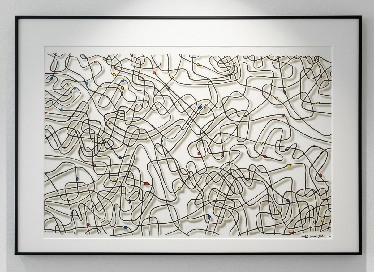 "Entrelacs" Composition Abstraite Gundi Falk — Lignes Entrelacées — mise en situation Galerie d'Art — Gundi Falk, Bruxelles, Belgique