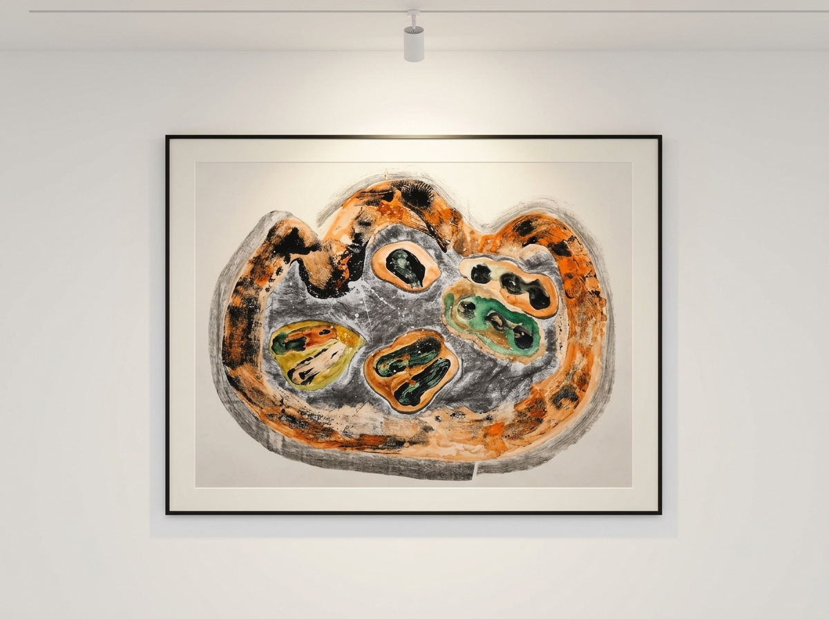 Veine Verte de la série Mondes Endogènes II, 2026 par Ôdewa Dewa - Technique mixte — mise en situation Galerie d'Art — Ôdewa Dewa, Bruxelles, Belgique