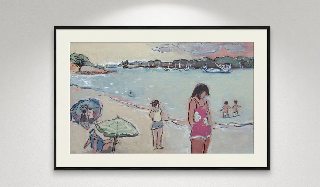 Peinture gouache sur papier, Série Gouaches d'été par Isabelle Garnier Sagne — mise en situation Galerie d'Art — Isabelle Garnier Sagne, Montreuil, France