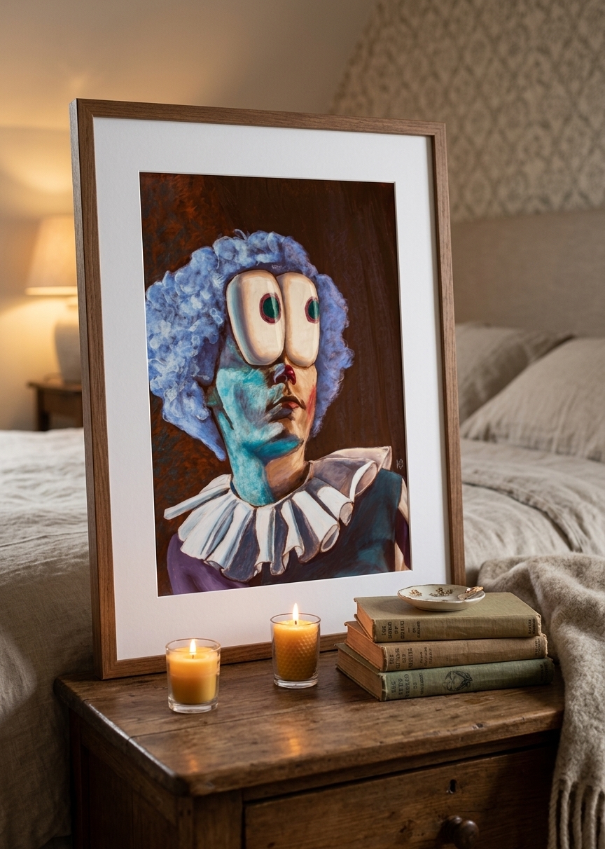 Lunael's Clown (2021) Dessin de VKanello Lessines — mise en situation Chambre Cosy — VKanello, Lessines, Belgique