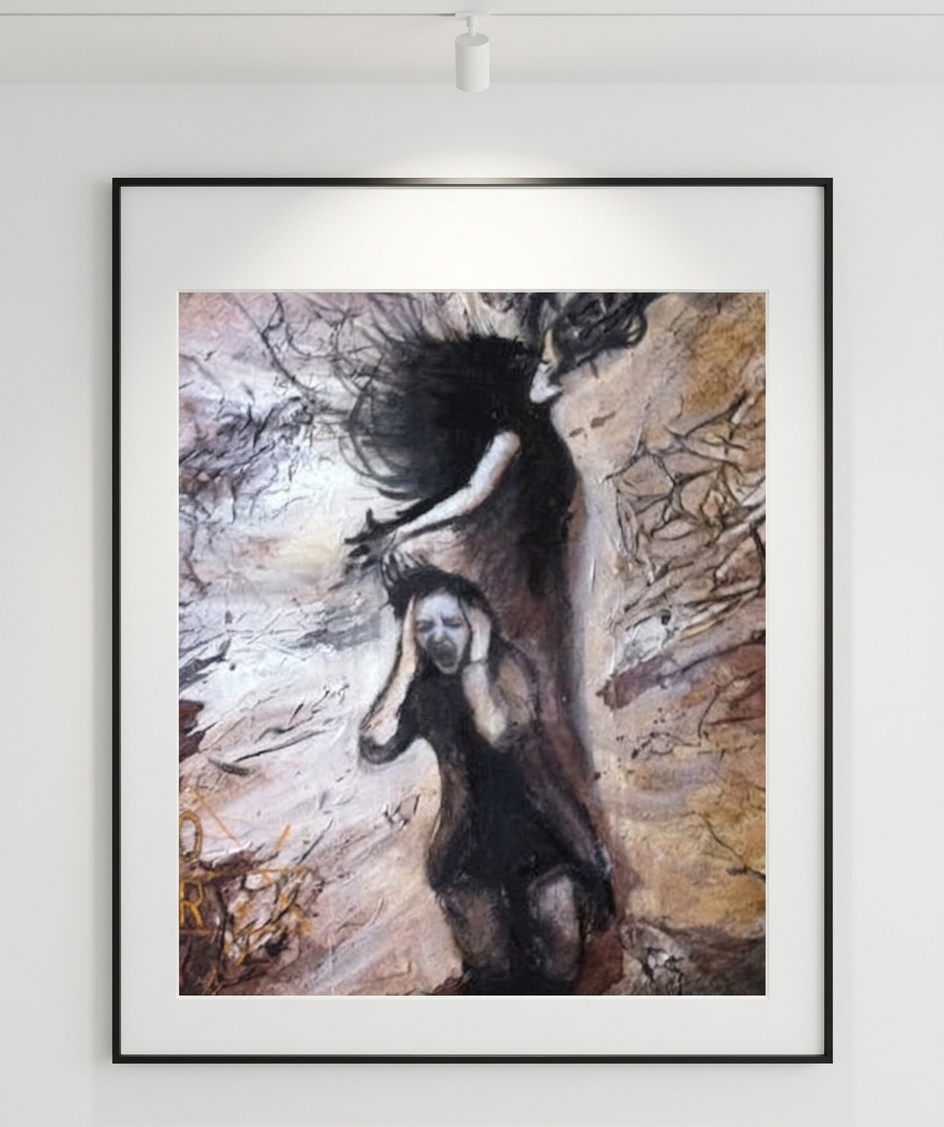 Stop a la souffrance. Peinture par Olena Rabitcheva — mise en situation Galerie d'Art — Olena Rabitcheva, Belgique