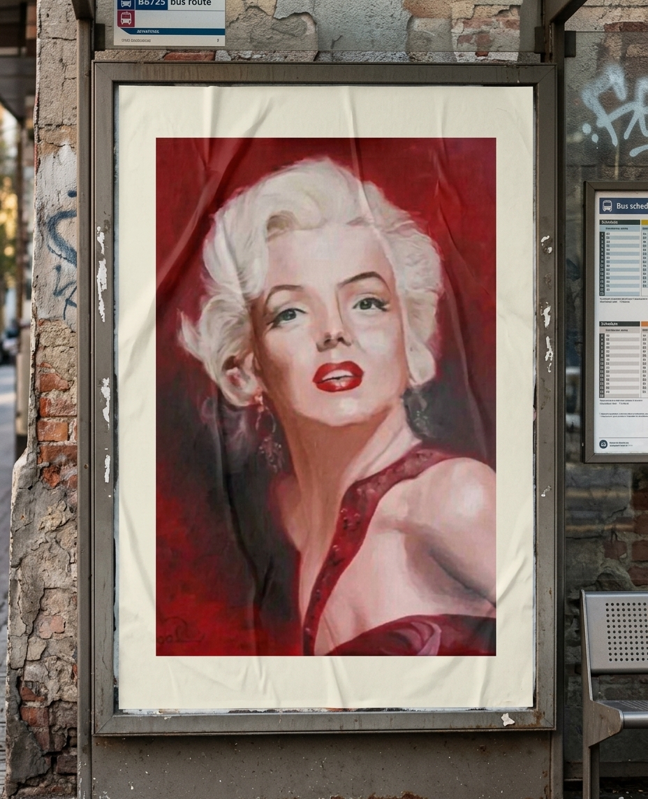 Marilyn Monroe par Magali Drugmand - Artiste peintre et musicienne Binchoise — mise en situation Affiche Urbaine — Magali Drugmand, Binche, Belgique