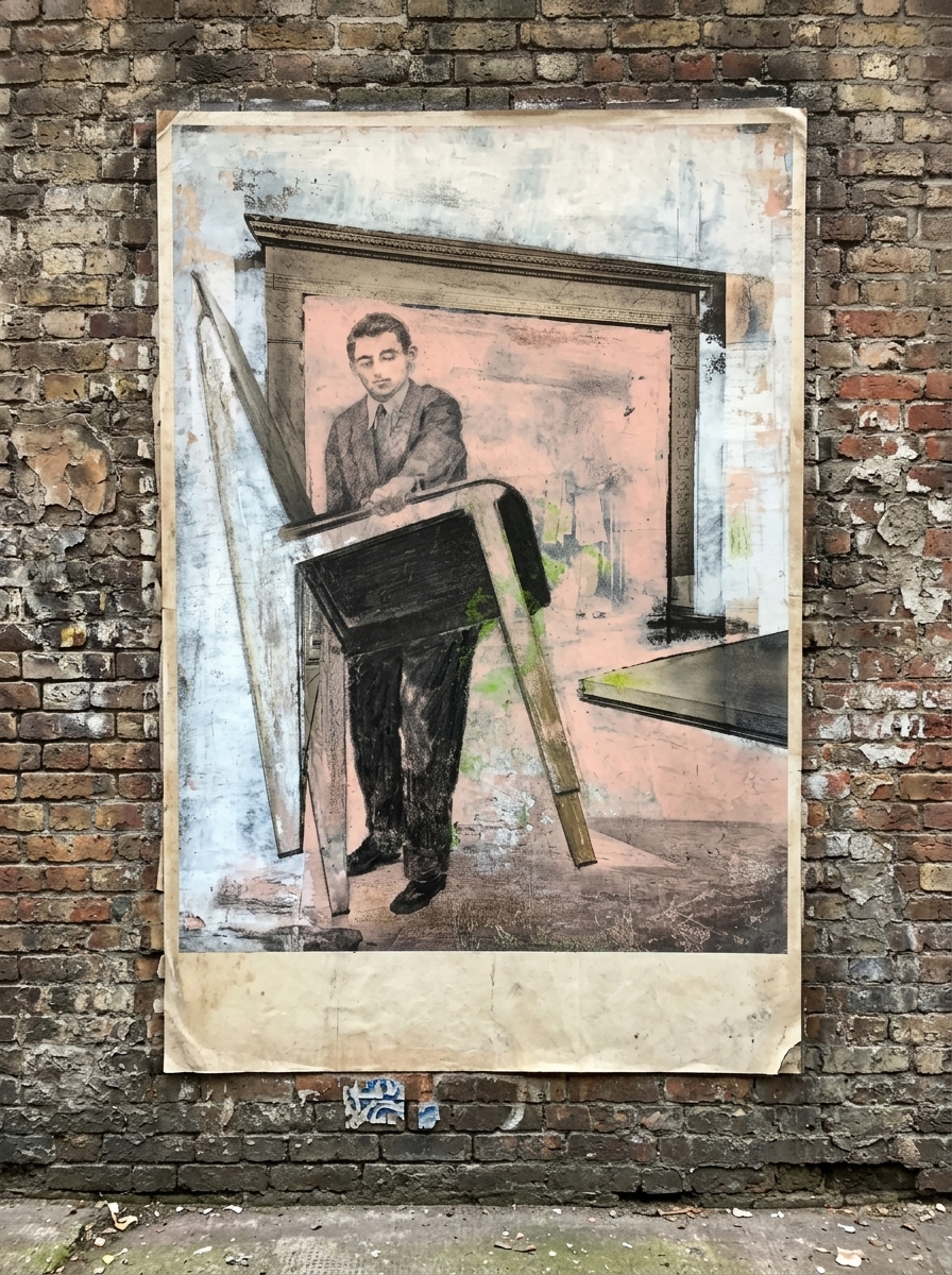 Série "A l'ombre des Géants" - Peinture en  Duo - Véronique Poppe et Christian Rolet — mise en situation Mur en Briques — Véronique Poppe, Belgique