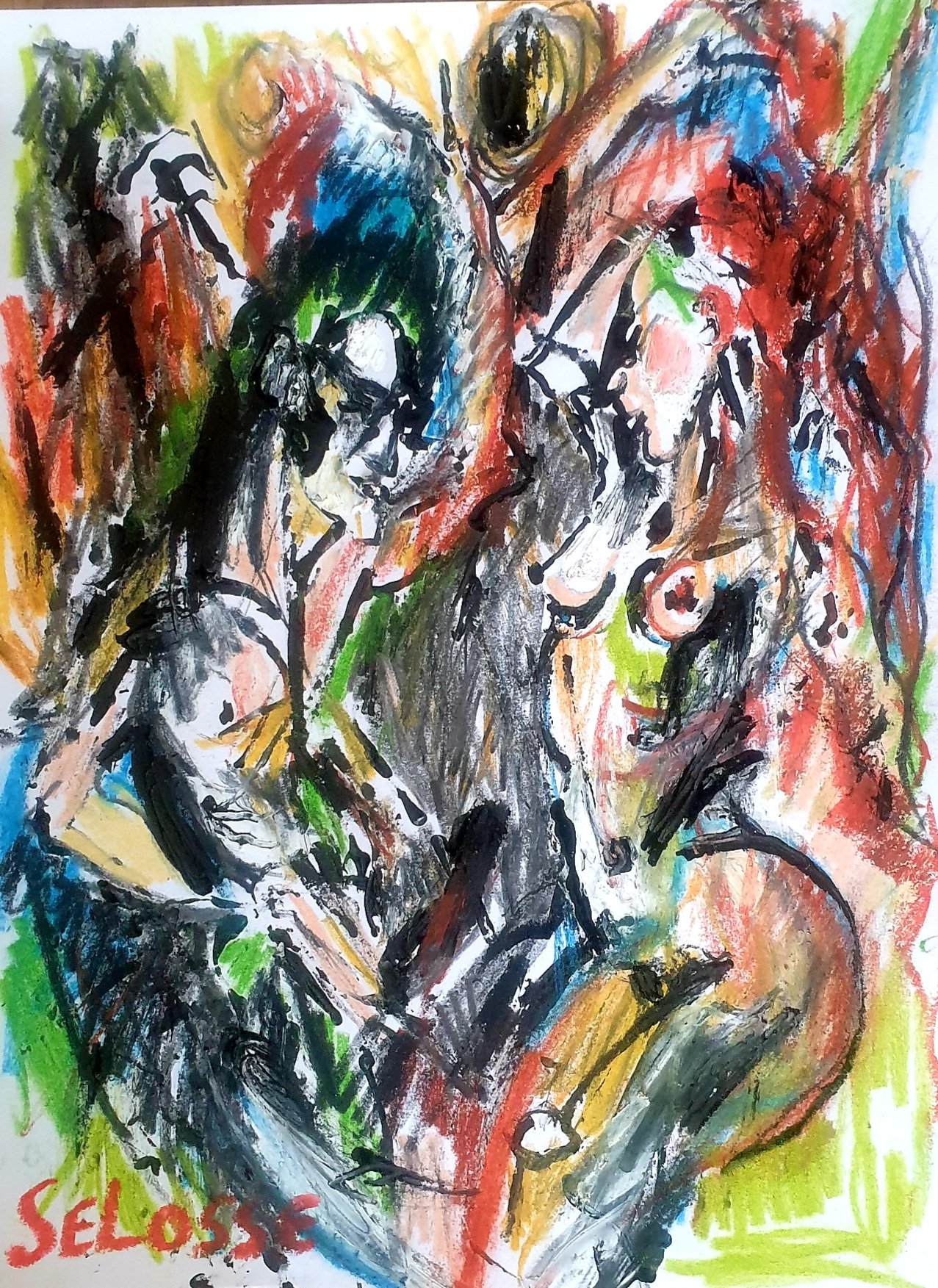 Silhouettes prises dans un tumulte de noirs, rouges, bleus et verts, dessin gestuel signé Selosse.

Des silhouettes se devinent dans un enchevêtrement de noirs, de rouges, de bleus et de verts. Le dessin bascule dans l'abstraction gestuelle : il n'y a plus de modèle, seulement le rythme de la main.

À voir le dimanche 8 novembre 2026, de 10h à 17h, chez SELOSSE ART, 22 avenue Armand Huysmans, 1050 Ixelles — journée « Nietzsche vs Selosse » du Parcours d'Artistes d'Ixelles. Entrée libre.

🎨 Jérôme Selosse sur DROPMUSE : https://dropmuse.art/artiste/jerome-selosse-artiste-numerique-dessinateur-bruxelles
🌐 Son site : https://www.selosse.art
📍 Parcours d'Artistes d'Ixelles 2026 : https://dropmuse.art/evenement/parcours-dartistes-dixelles-2026-ateliers-ouverts-creation-locale-ixelles-ixelles-bruxelles