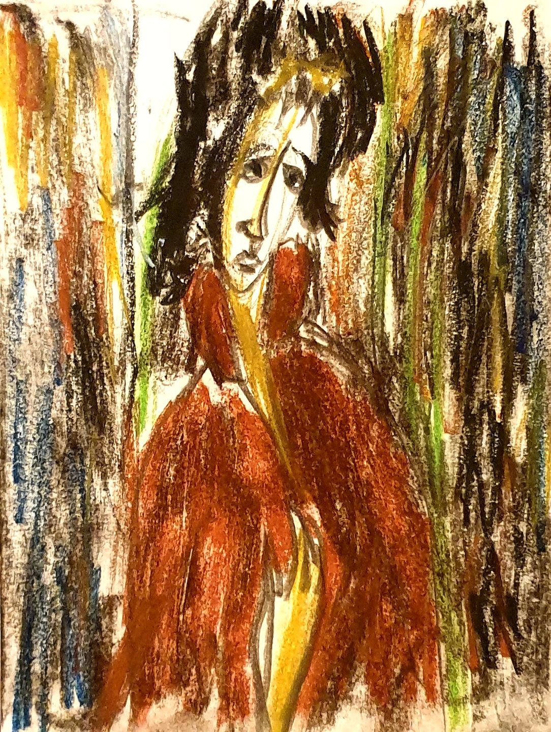 Femme aux cheveux noirs dans un manteau rouge, pastel gras de Jérôme Selosse sur fond de stries colorées.

Une femme aux cheveux noirs, le visage penché, s'enveloppe dans un manteau rouge sombre. Le fond se décompose en longues stries verticales, jaune, vert, bleu et brun, qui font vibrer la figure. Un portrait habillé, rare dans cette série de nus.

À voir le vendredi 6 novembre 2026, de 18h à 22h, chez SELOSSE ART, 22 avenue Armand Huysmans, 1050 Ixelles — journée « Modigliani vs Selosse » du Parcours d'Artistes d'Ixelles. Entrée libre.

🎨 Jérôme Selosse sur DROPMUSE : https://dropmuse.art/artiste/jerome-selosse-artiste-numerique-dessinateur-bruxelles
🌐 Son site : https://www.selosse.art
📍 Parcours d'Artistes d'Ixelles 2026 : https://dropmuse.art/evenement/parcours-dartistes-dixelles-2026-ateliers-ouverts-creation-locale-ixelles-ixelles-bruxelles