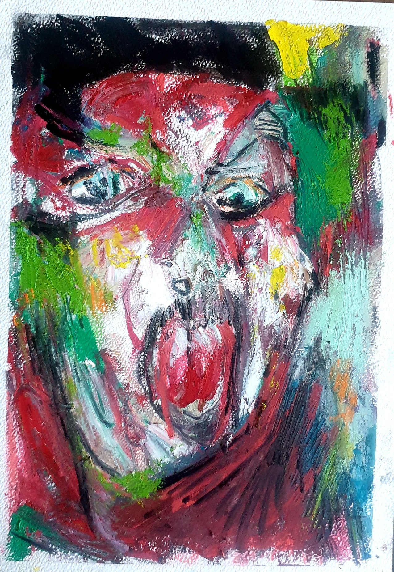 Visage hurlant rouge et vert au pastel gras, pièce de la série « Le Cri » de Jérôme Selosse.

Un visage déformé par le cri envahit toute la feuille : bouche béante, yeux exorbités, rouge et vert écrasés au pastel gras. Pièce centrale de la série « Le Cri », il donne à voir l'instinct à l'état brut.

À voir le dimanche 8 novembre 2026, de 10h à 17h, chez SELOSSE ART, 22 avenue Armand Huysmans, 1050 Ixelles — journée « Nietzsche vs Selosse » du Parcours d'Artistes d'Ixelles. Entrée libre.

🎨 Jérôme Selosse sur DROPMUSE : https://dropmuse.art/artiste/jerome-selosse-artiste-numerique-dessinateur-bruxelles
🌐 Son site : https://www.selosse.art
📍 Parcours d'Artistes d'Ixelles 2026 : https://dropmuse.art/evenement/parcours-dartistes-dixelles-2026-ateliers-ouverts-creation-locale-ixelles-ixelles-bruxelles