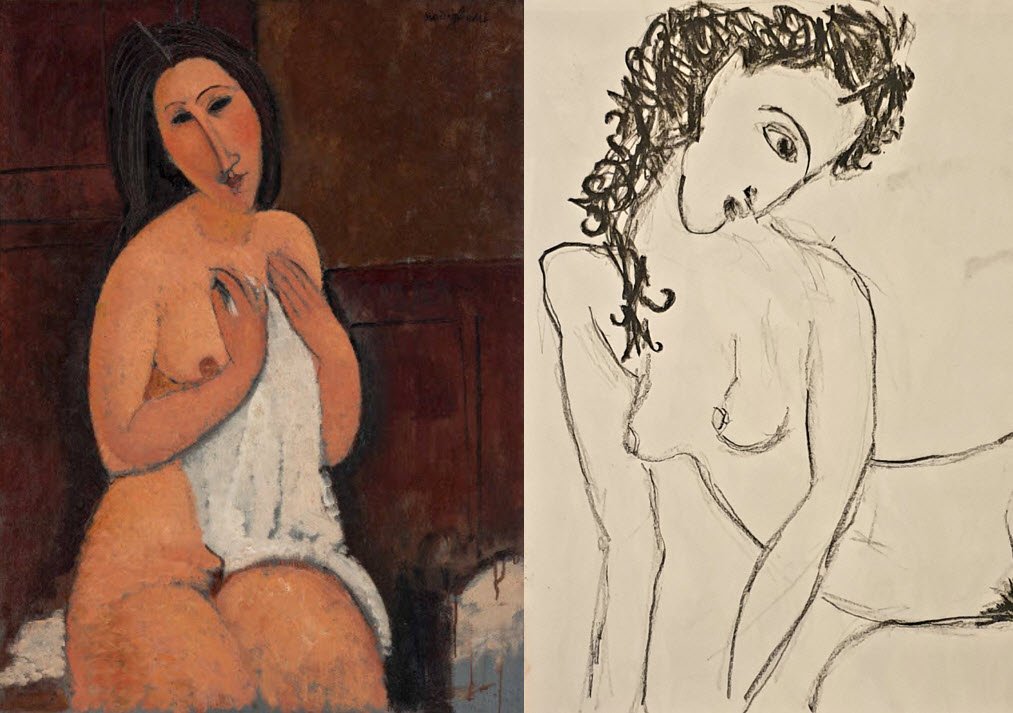Un nu assis au drapé blanc d'Amedeo Modigliani face au dessin au trait de Jérôme Selosse.

Le nu de Modigliani, qui retient un linge blanc contre lui, et le dessin de Selosse qui lui répond : la peinture est pleine et chaude, le dessin presque vide, réduit à la courbe du cou et à la chute des bras.

À voir le vendredi 6 novembre 2026, de 18h à 22h, chez SELOSSE ART, 22 avenue Armand Huysmans, 1050 Ixelles — journée « Modigliani vs Selosse » du Parcours d'Artistes d'Ixelles. Entrée libre.

🎨 Jérôme Selosse sur DROPMUSE : https://dropmuse.art/artiste/jerome-selosse-artiste-numerique-dessinateur-bruxelles
🌐 Son site : https://www.selosse.art
📍 Parcours d'Artistes d'Ixelles 2026 : https://dropmuse.art/evenement/parcours-dartistes-dixelles-2026-ateliers-ouverts-creation-locale-ixelles-ixelles-bruxelles