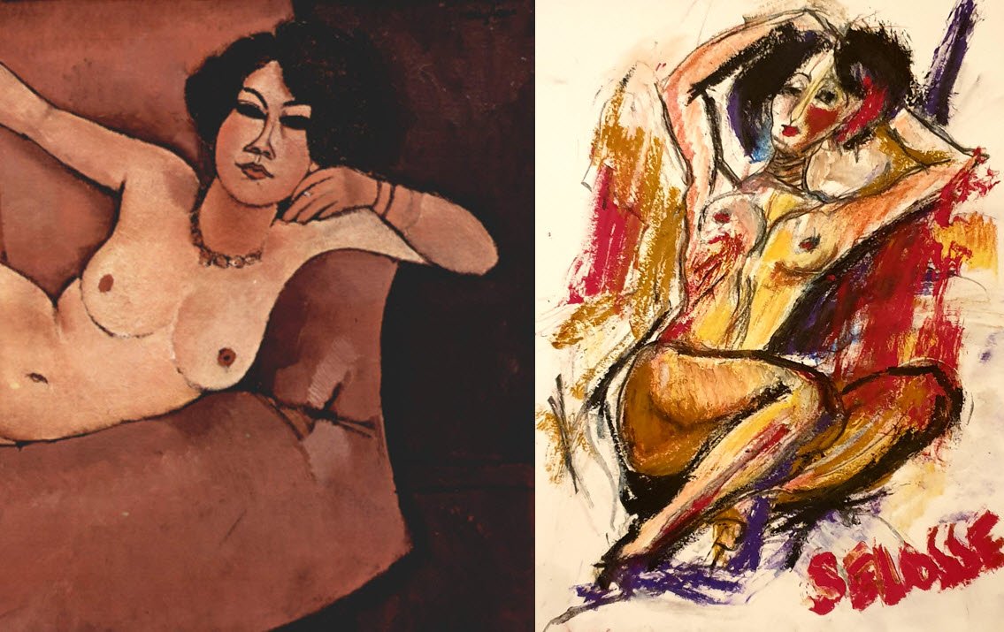 Un nu aux bras levés d'Amedeo Modigliani face au pastel gras de Jérôme Selosse qui lui répond.

Le nu de Modigliani, allongé, bras repliés au-dessus de la tête, rencontre le dessin de Selosse, qui reprend la position des bras et redresse le corps dans un éclat de rouge, d'ocre et de violet.

À voir le vendredi 6 novembre 2026, de 18h à 22h, chez SELOSSE ART, 22 avenue Armand Huysmans, 1050 Ixelles — journée « Modigliani vs Selosse » du Parcours d'Artistes d'Ixelles. Entrée libre.

🎨 Jérôme Selosse sur DROPMUSE : https://dropmuse.art/artiste/jerome-selosse-artiste-numerique-dessinateur-bruxelles
🌐 Son site : https://www.selosse.art
📍 Parcours d'Artistes d'Ixelles 2026 : https://dropmuse.art/evenement/parcours-dartistes-dixelles-2026-ateliers-ouverts-creation-locale-ixelles-ixelles-bruxelles