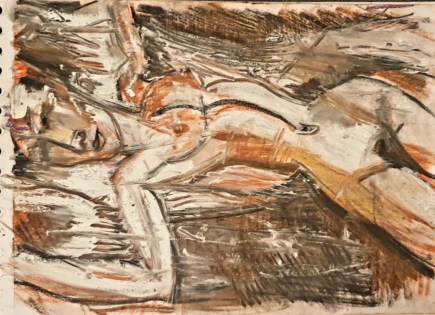 Nu couché en frottis blancs, bruns et orangés, dessin de Jérôme Selosse à la limite de l'abstraction.

Le corps allongé se devine plus qu'il ne se montre : frottis blancs, bruns et orangés, traits griffés qui traversent la feuille. Selosse reprend la pose du nu couché chère à Modigliani et la dissout dans la matière.

À voir le vendredi 6 novembre 2026, de 18h à 22h, chez SELOSSE ART, 22 avenue Armand Huysmans, 1050 Ixelles — journée « Modigliani vs Selosse » du Parcours d'Artistes d'Ixelles. Entrée libre.

🎨 Jérôme Selosse sur DROPMUSE : https://dropmuse.art/artiste/jerome-selosse-artiste-numerique-dessinateur-bruxelles
🌐 Son site : https://www.selosse.art
📍 Parcours d'Artistes d'Ixelles 2026 : https://dropmuse.art/evenement/parcours-dartistes-dixelles-2026-ateliers-ouverts-creation-locale-ixelles-ixelles-bruxelles