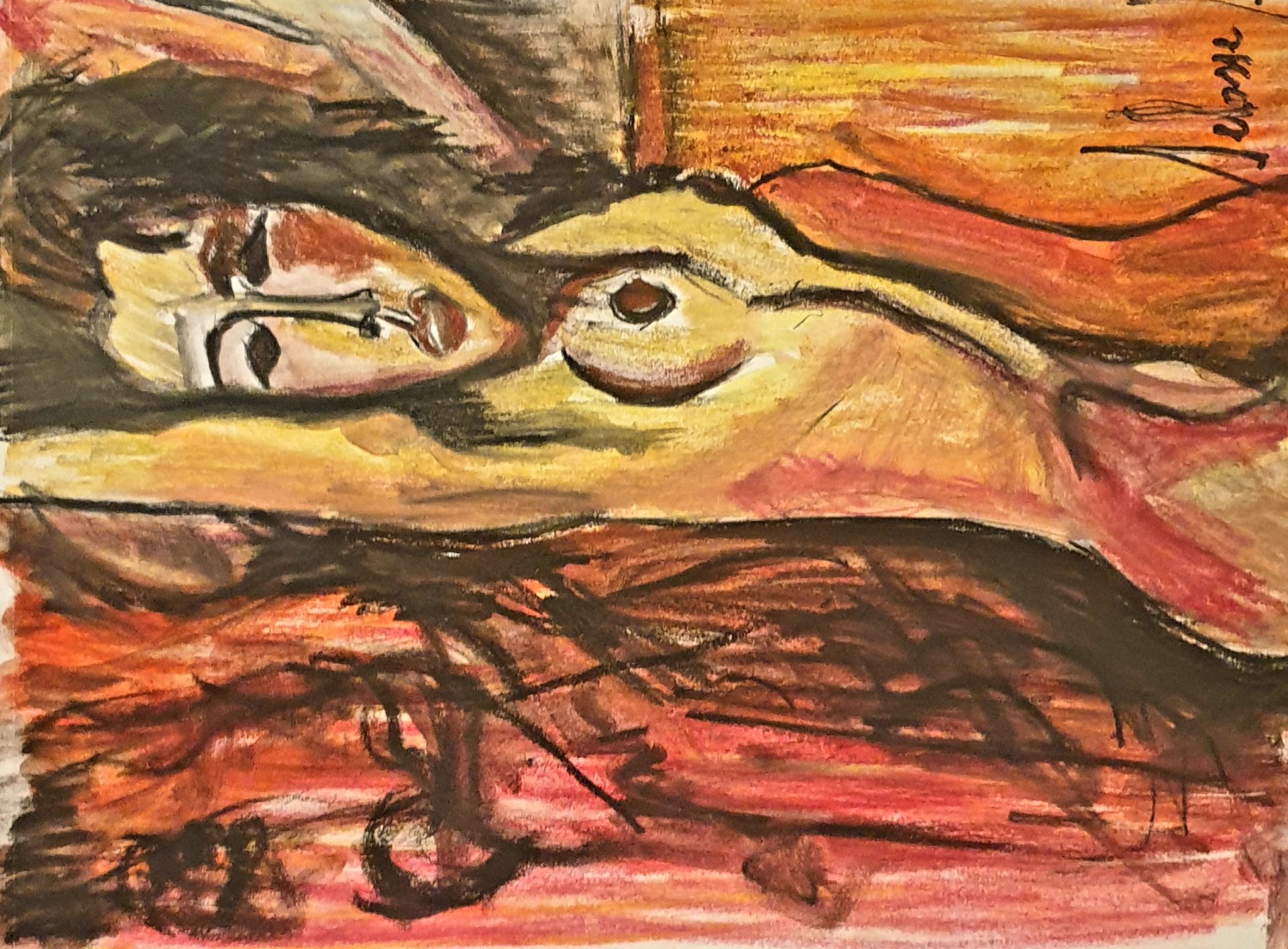 Nu couché jaune sur étoffe rouge et noire, visage en amande à la Modigliani, pastel de Jérôme Selosse.

Le visage aux yeux étirés regarde droit devant, le corps jaune s'allonge sur une étoffe rouge et noire. C'est l'un des dessins les plus proches de Modigliani par le visage, et les plus éloignés par la couleur, brûlante et sans retenue.

À voir le vendredi 6 novembre 2026, de 18h à 22h, chez SELOSSE ART, 22 avenue Armand Huysmans, 1050 Ixelles — journée « Modigliani vs Selosse » du Parcours d'Artistes d'Ixelles. Entrée libre.

🎨 Jérôme Selosse sur DROPMUSE : https://dropmuse.art/artiste/jerome-selosse-artiste-numerique-dessinateur-bruxelles
🌐 Son site : https://www.selosse.art
📍 Parcours d'Artistes d'Ixelles 2026 : https://dropmuse.art/evenement/parcours-dartistes-dixelles-2026-ateliers-ouverts-creation-locale-ixelles-ixelles-bruxelles