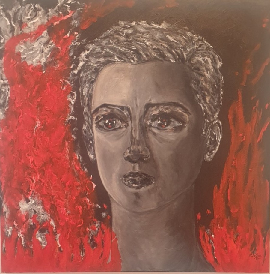 Tableau figuratif contemporain de Dalya Mesulam. Ce portrait explore la force du regard et le contraste entre la grisaille du teint et les textures de peinture rouge vermillon en relief. Reportage à la Bruno Matthys Gallery (Woluwe-Saint-Pierre) dans le cadre de l'exposition conjointe peinture & sculpture avec Sylviane Gaussin.
Instagram de Dalya : https://www.instagram.com/simplydalya/
En savoir plus : https://dropmuse.art/evenement/sylviane-gaussin-et-dalya-mesulam-expo-peinture-et-sculpture-a-la-galerie-bruno-matthys-gallery-wolu

Photographie — Sylviane Gaussin et Dalya Mesulam - Expo peinture et sculpture à la galerie Bruno Matthys Gallery (Woluwe), Woluwe-Saint-Pierre