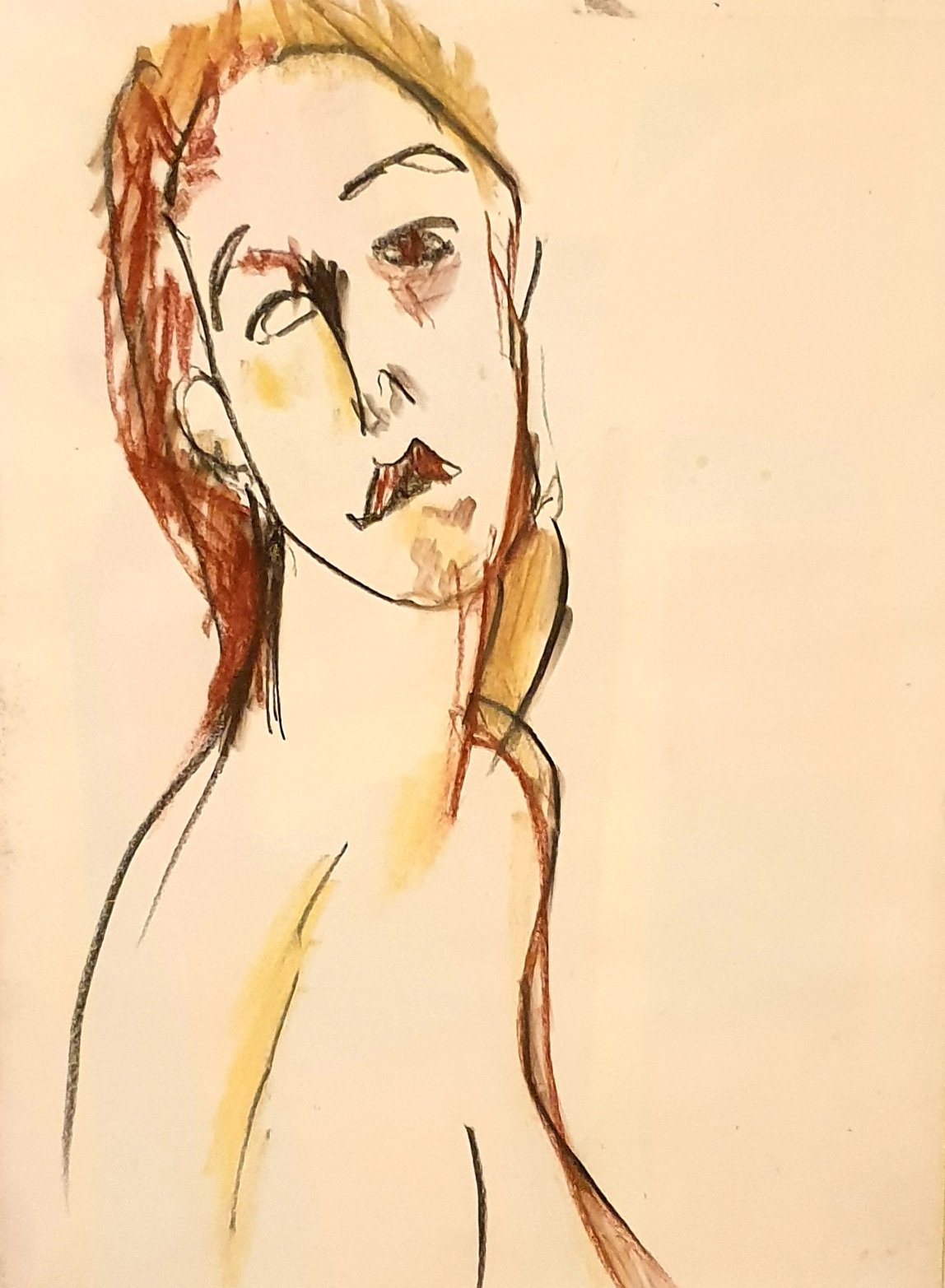 Portrait de femme aux cheveux roux et au cou allongé, dessin au trait rehaussé d'ocre par Jérôme Selosse.

Cheveux roux en traits libres, visage allongé, regard un peu absent : le portrait garde la mélancolie des modèles de Modigliani. Quelques touches d'ocre et de jaune suffisent à poser l'épaule nue, le reste est laissé au papier.

À voir le vendredi 6 novembre 2026, de 18h à 22h, chez SELOSSE ART, 22 avenue Armand Huysmans, 1050 Ixelles — journée « Modigliani vs Selosse » du Parcours d'Artistes d'Ixelles. Entrée libre.

🎨 Jérôme Selosse sur DROPMUSE : https://dropmuse.art/artiste/jerome-selosse-artiste-numerique-dessinateur-bruxelles
🌐 Son site : https://www.selosse.art
📍 Parcours d'Artistes d'Ixelles 2026 : https://dropmuse.art/evenement/parcours-dartistes-dixelles-2026-ateliers-ouverts-creation-locale-ixelles-ixelles-bruxelles