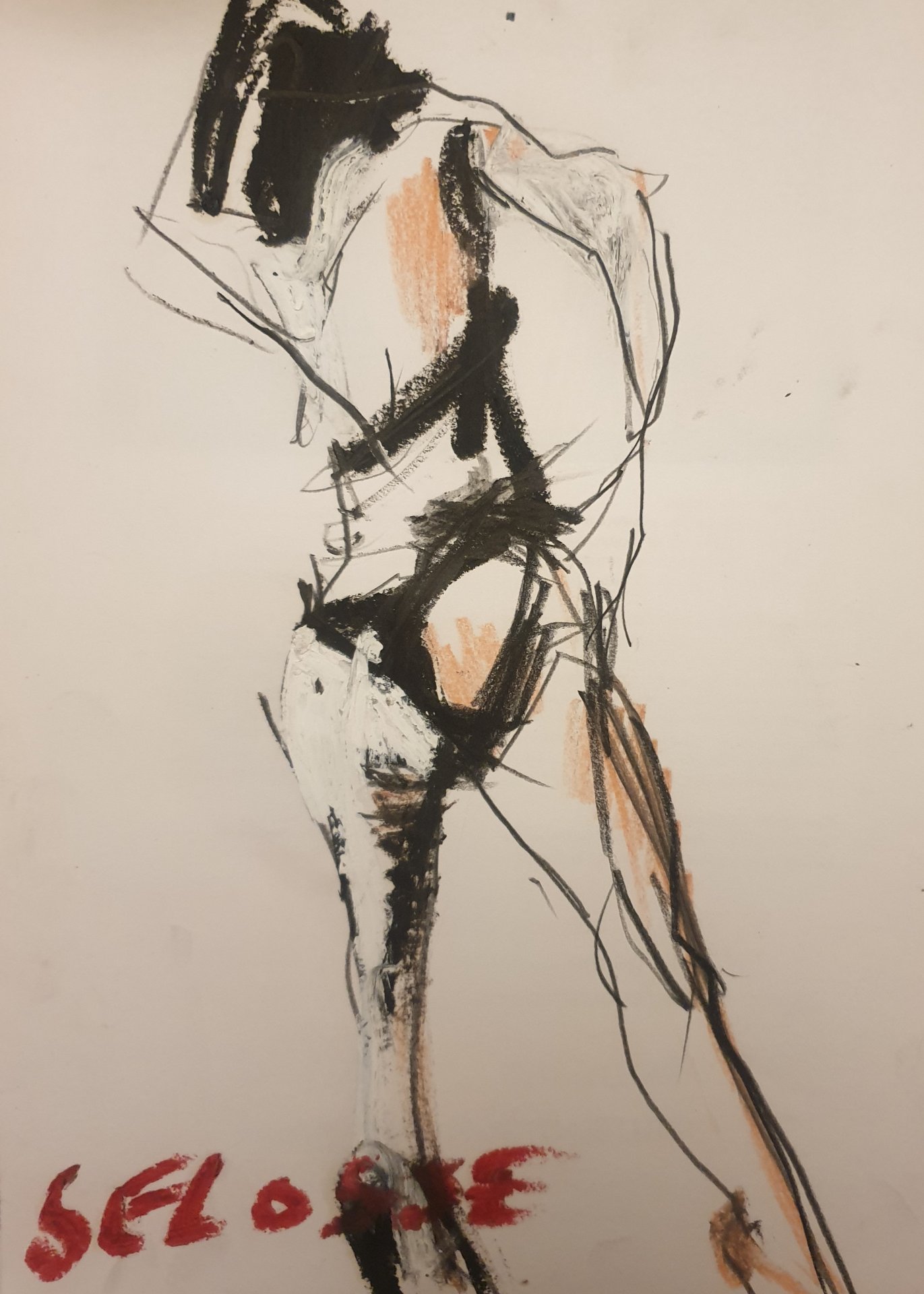 Silhouette féminine déhanchée, bras au-dessus de la tête, fusain de Jérôme Selosse à la signature rouge.

Bras replié au-dessus de la tête, hanche déportée : quelques masses noires et un fil de fusain suffisent à poser la figure. La signature rouge ancre cette silhouette élancée et instable dans le bas de la feuille.

À voir le samedi 7 novembre 2026, de 12h à 20h, chez SELOSSE ART, 22 avenue Armand Huysmans, 1050 Ixelles — journée « Schiele vs Selosse » du Parcours d'Artistes d'Ixelles. Entrée libre.

🎨 Jérôme Selosse sur DROPMUSE : https://dropmuse.art/artiste/jerome-selosse-artiste-numerique-dessinateur-bruxelles
🌐 Son site : https://www.selosse.art
📍 Parcours d'Artistes d'Ixelles 2026 : https://dropmuse.art/evenement/parcours-dartistes-dixelles-2026-ateliers-ouverts-creation-locale-ixelles-ixelles-bruxelles