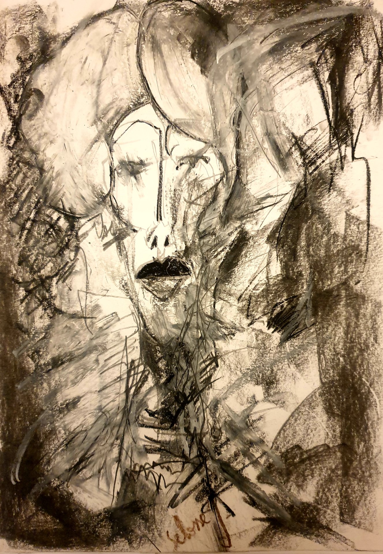 Visage long et frontal au fusain estompé, bouche noire appuyée, par Jérôme Selosse.

Un visage long émerge d'un nuage de fusain estompé et griffé ; seule la bouche, d'un noir plein, est appuyée. Les traits verticaux et le regard vide donnent au portrait une gravité presque spectrale.

À voir le samedi 7 novembre 2026, de 12h à 20h, chez SELOSSE ART, 22 avenue Armand Huysmans, 1050 Ixelles — journée « Schiele vs Selosse » du Parcours d'Artistes d'Ixelles. Entrée libre.

🎨 Jérôme Selosse sur DROPMUSE : https://dropmuse.art/artiste/jerome-selosse-artiste-numerique-dessinateur-bruxelles
🌐 Son site : https://www.selosse.art
📍 Parcours d'Artistes d'Ixelles 2026 : https://dropmuse.art/evenement/parcours-dartistes-dixelles-2026-ateliers-ouverts-creation-locale-ixelles-ixelles-bruxelles