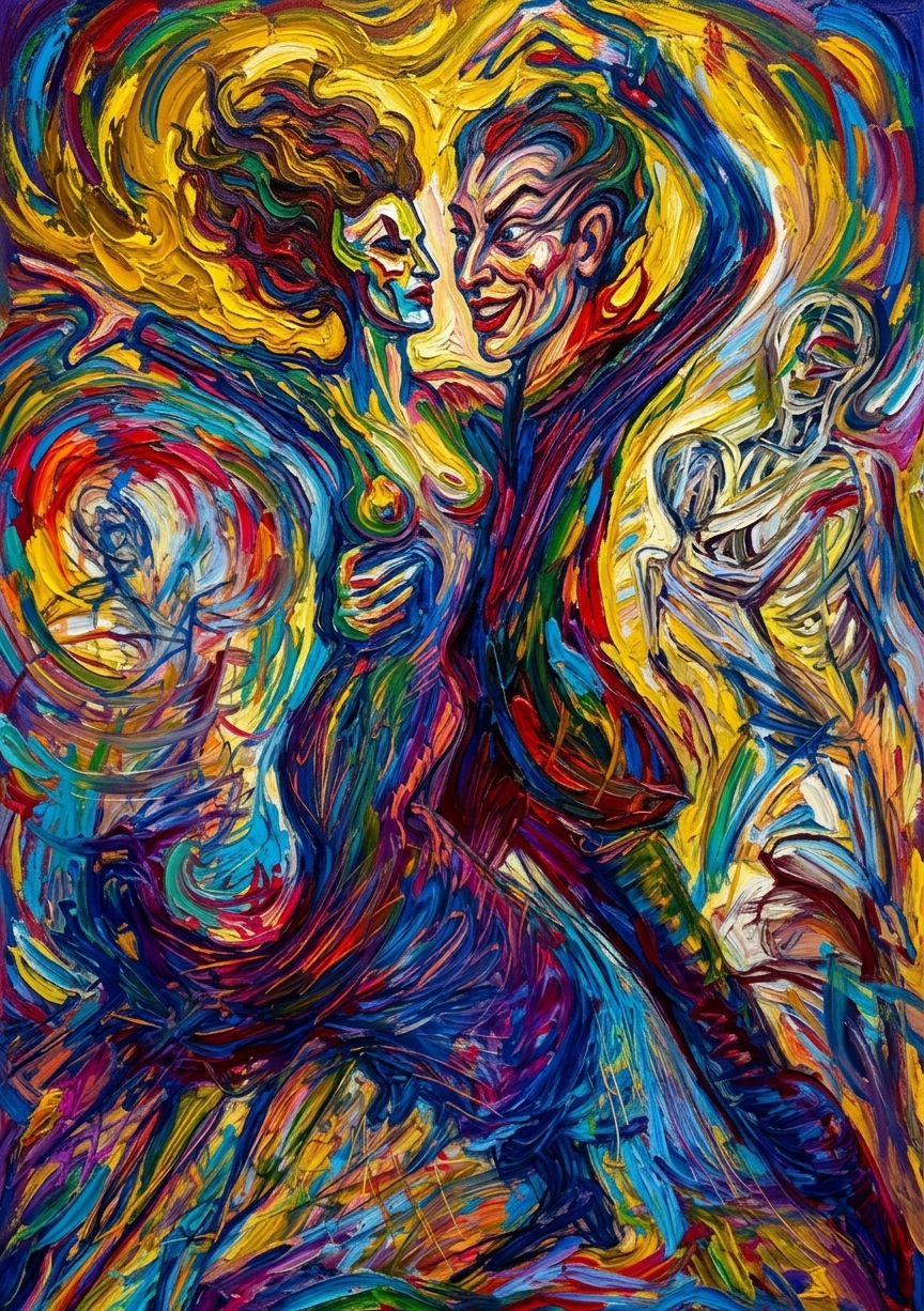 Peinture numérique Jérôme Selosse- Dialogue des âmes en flammes - Bruxelles