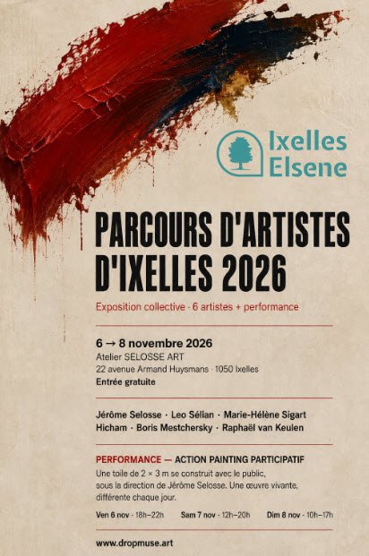 Exposition collective de 6 artistes belges à Ixelles, Bruxelles — Parcours d'Artistes 2026