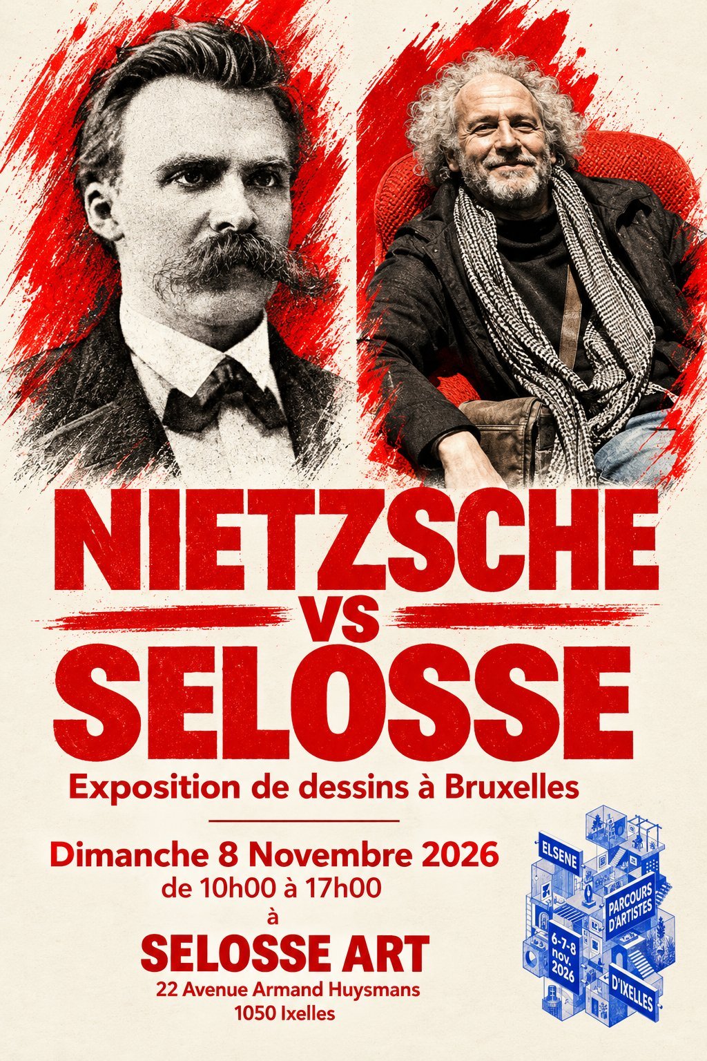 Nietzsche vs Selosse — exposition de dessins à Ixelles, Parcours d'Artistes 2026