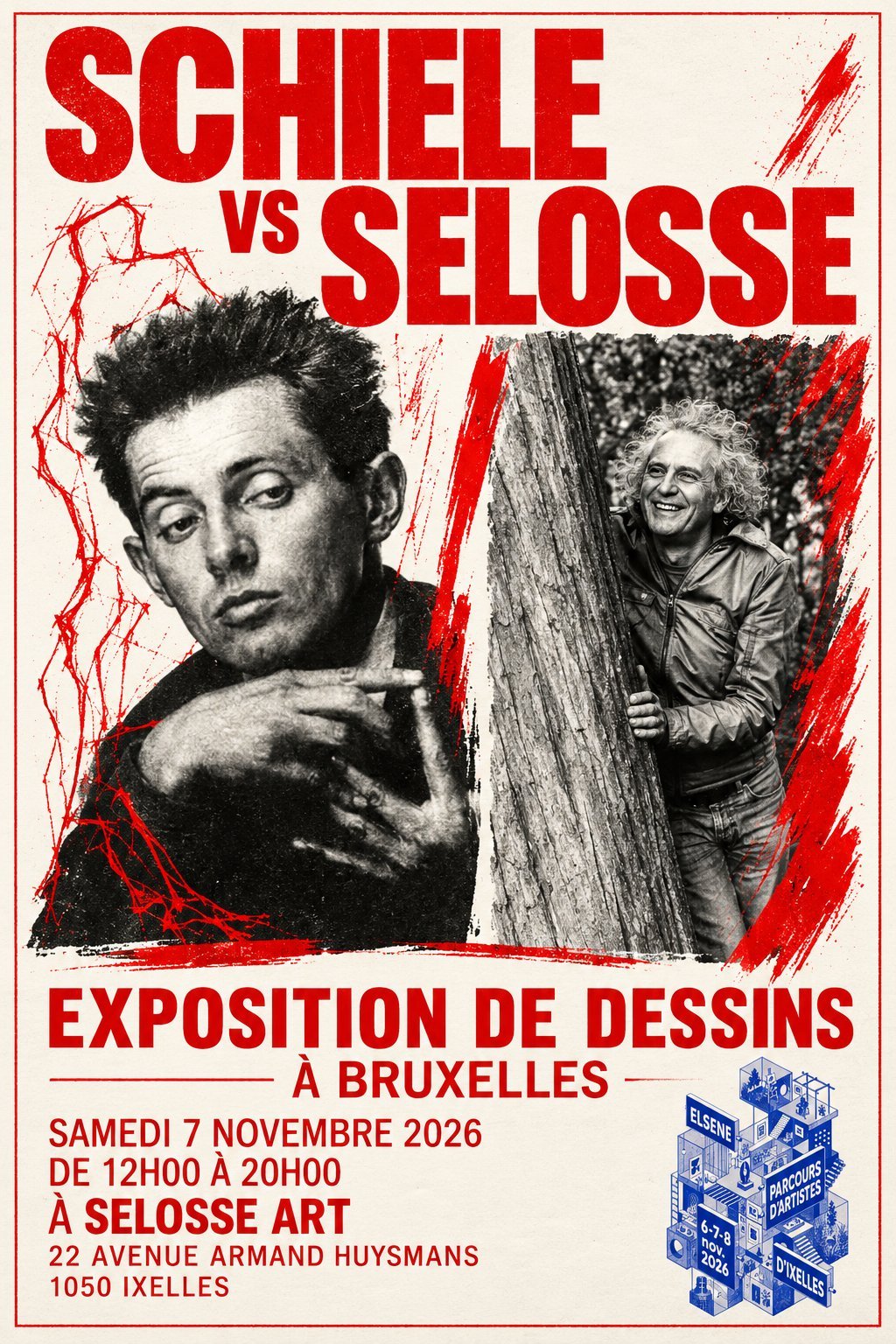 Schiele vs Selosse — exposition de dessins à Ixelles, Parcours d'Artistes 2026