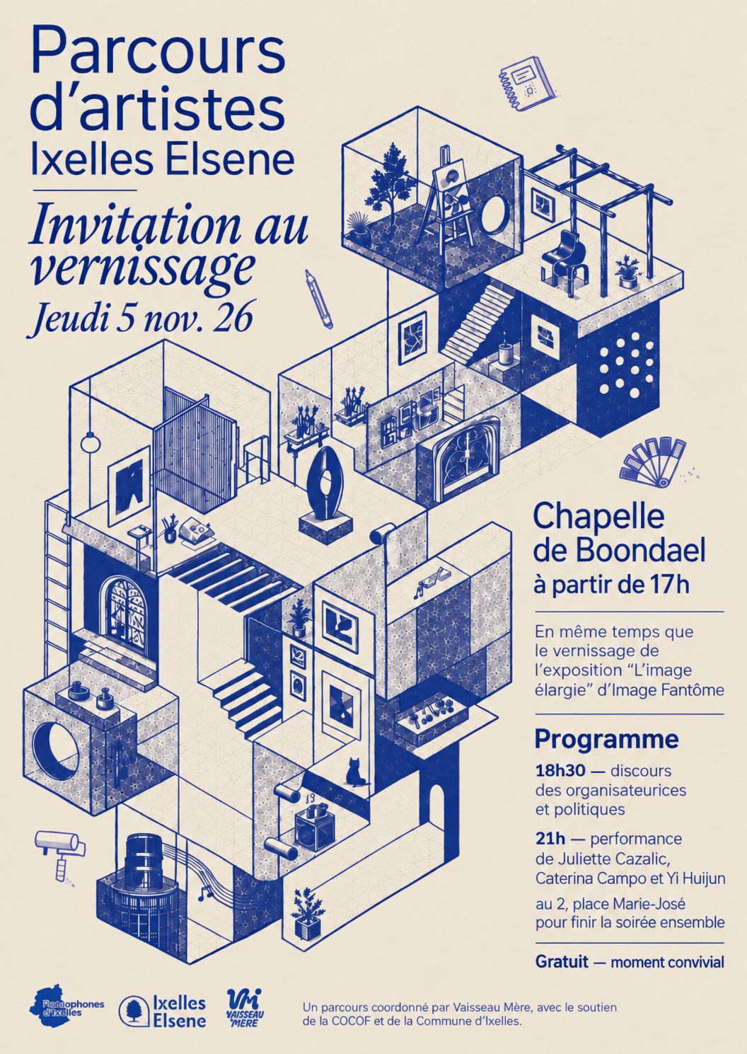 Parcours d'artistes Ixelles 2026 - Invitation au vernissage à la Chapelle de Boondael 
