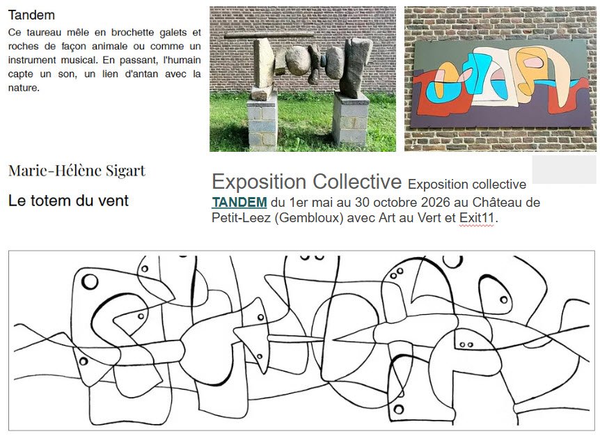 Exposition collective TANDEM 2026 au Château de Petit-Leez (Gembloux) - Marie Hélène Sigart