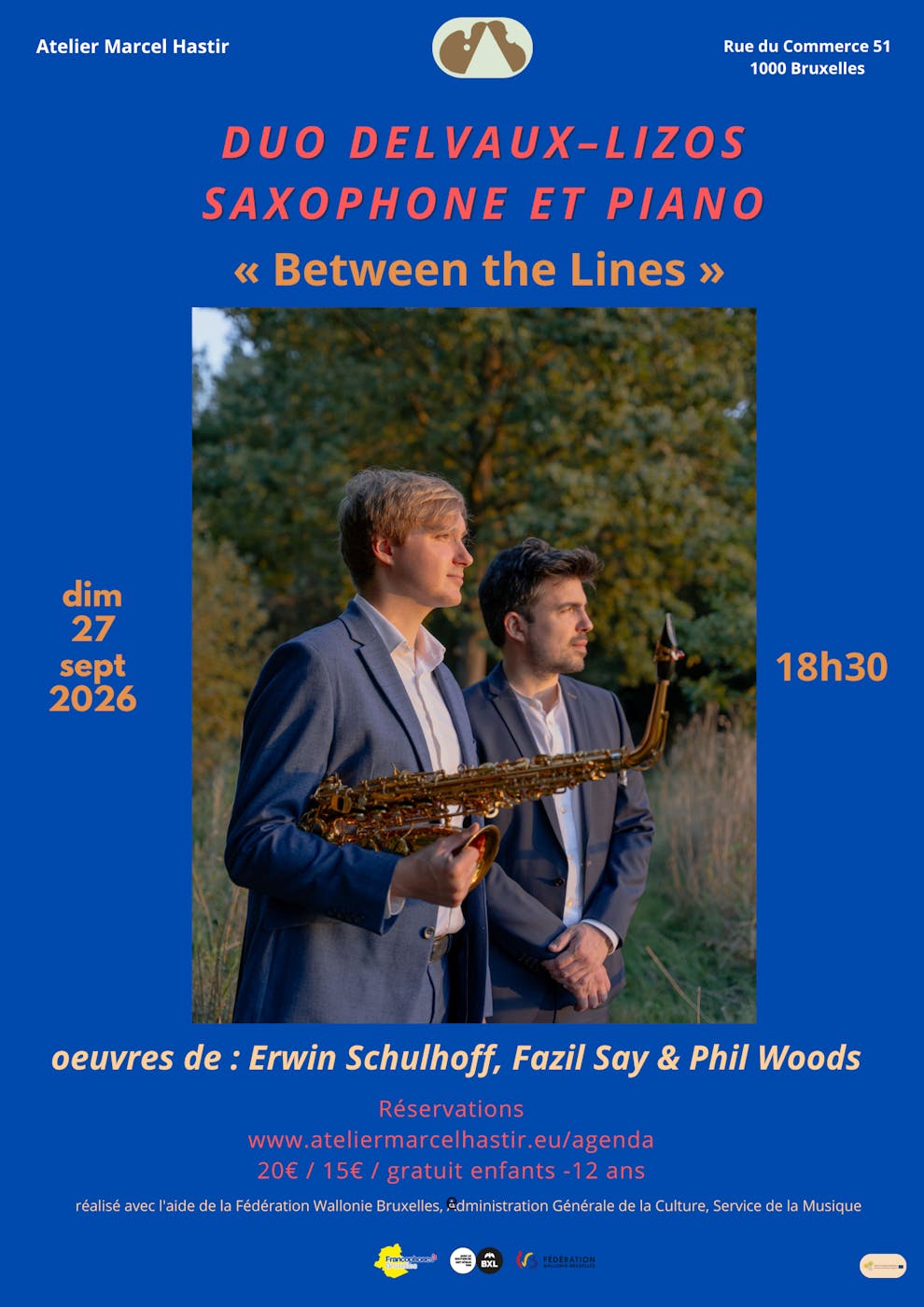 Concert Duo Delvaux–Lizos, saxophone et piano « Between the Lines » - jazz Brussels - Bruxelles