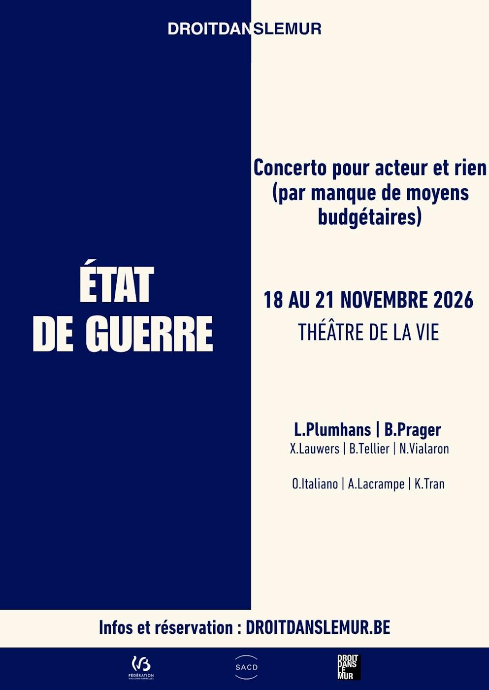 Performance Etat de guerre - réflexion politique sociale et intime Bruxelles - Saint-Josse-ten-Noode - Bruxelles