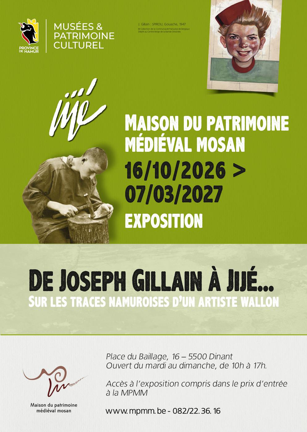 Exposition : De Joseph Gillain à Jijé... Sur les traces namuroise à la Maison du patrimoine médiéval mosans d'un artiste - Bouvignes-Sur-Meuse