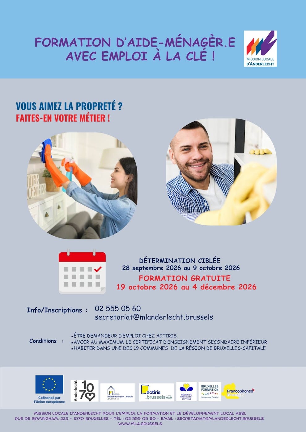Atelier Formation d’aide-ménagèr.e Titres services - Bruxelles