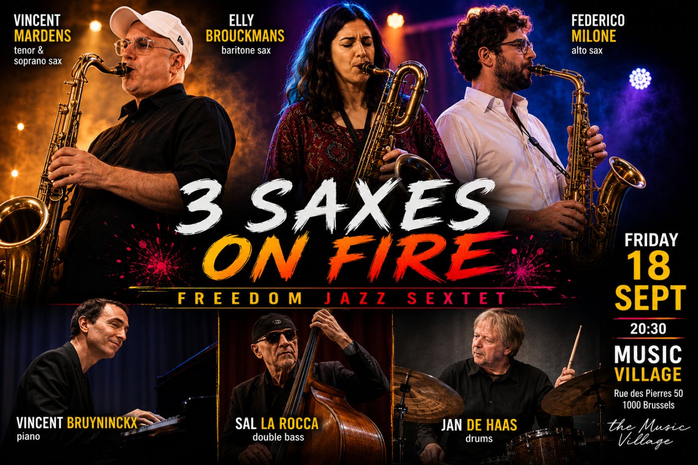Concert FREEDOM JAZZ 6tet - 3 Saxes on FIRE! - Bruxelles