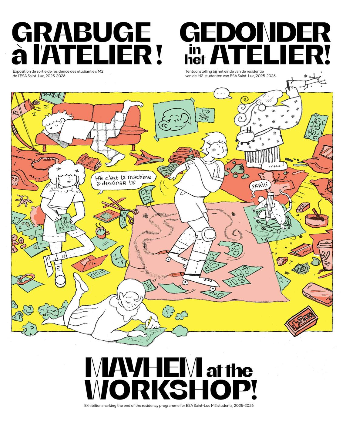 Exposition Grabuge à l'atelier ! Exposition de sortie de résidence des étudiants M2 de l'ESA Saint-Luc 2025-2026 au Musée de la BD - Bruxelles